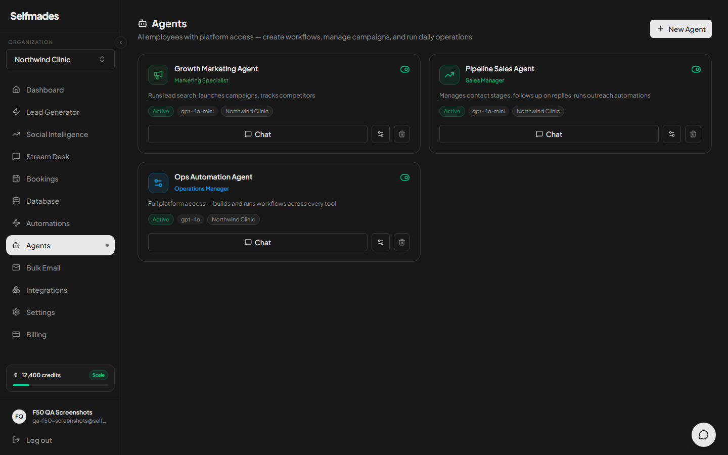 Agents in the Selfmades dashboard