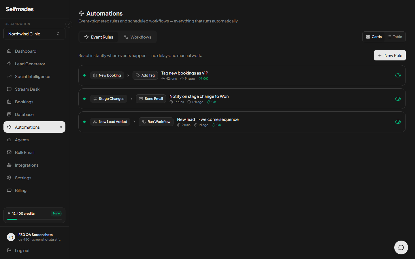 Automations in the Selfmades dashboard