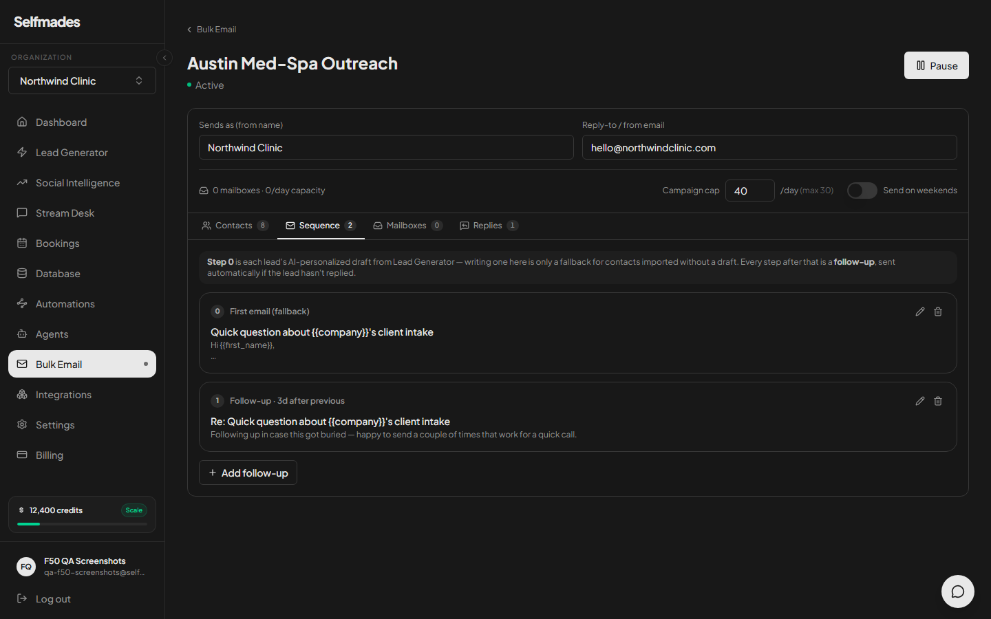 Bulk Email in the Selfmades dashboard