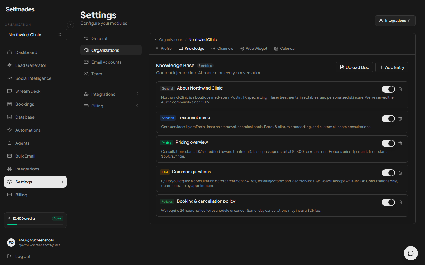 Knowledge Base in the Selfmades dashboard
